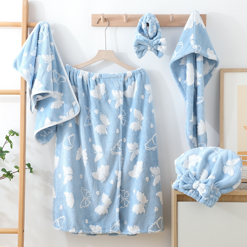 Butterfly towel bath skirt can be worn female coral fleece shower cap bathrobe suit household adult bath towel cross-border wholesale towel Butterfly towel bath skirt can be worn female coral fleece shower cap bathrobe suit household adult bath towel cross-border wholesale towel