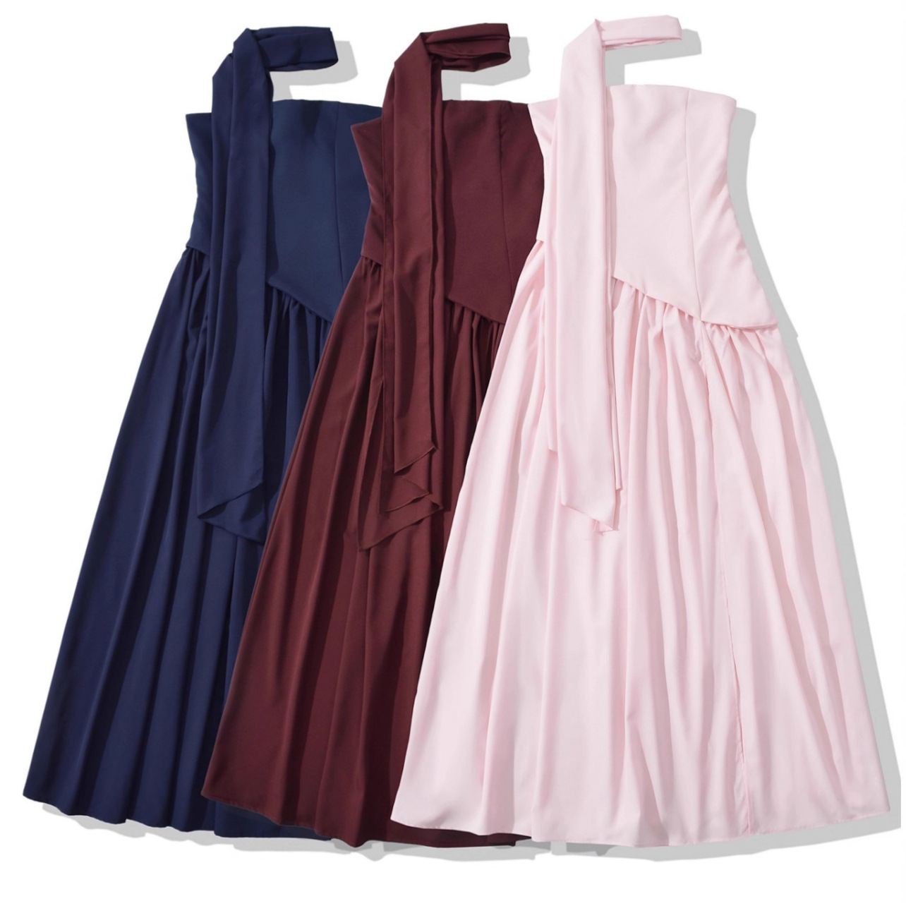 French Romantic Atmosphere with Ribbon Decoration, Irregular Back Straps, Waist-Cinching Tube Top Skirt, Slit Long Dress