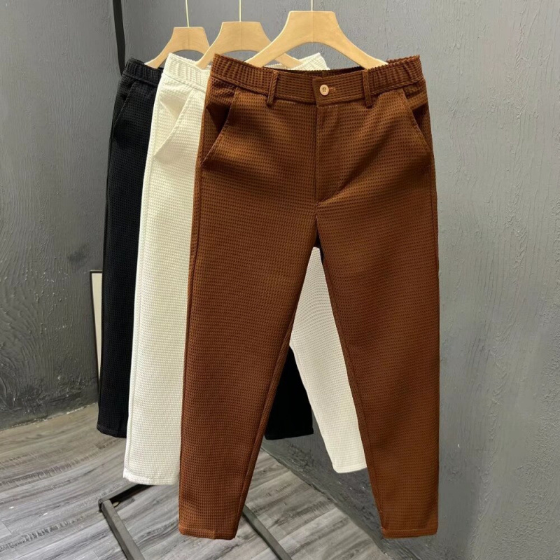 High-end Fashion Waffled Suit Pants Men's Trendy All-match Korean Style Business Suit Pants Slim-fit Small Leg Casual Suit Pants