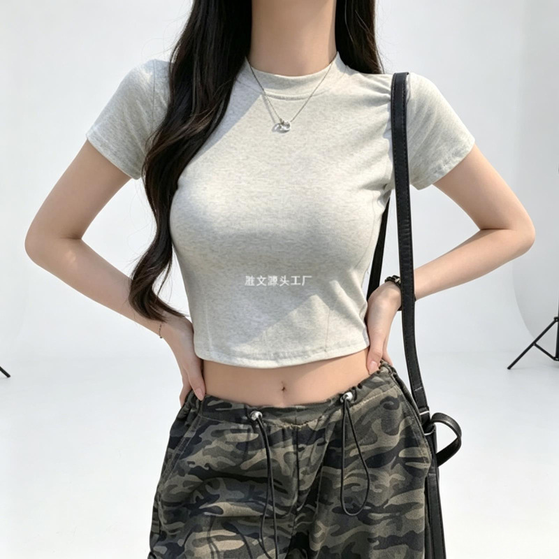Korean-Style Simple Slim-Fit Round-Neck Fishbone Short-Sleeve T-Shirt for Women, Summer Youthful Versatile Cropped Top That Shows Off the Waist and Makes You Look Slimmer Korean-Style Simple Slim-Fit Round-Neck Fishbone Short-Sleeve T-Shirt for Women, Summer Youthful Versatile Cropped Top That Shows Off the Waist and Makes You Look Slimmer