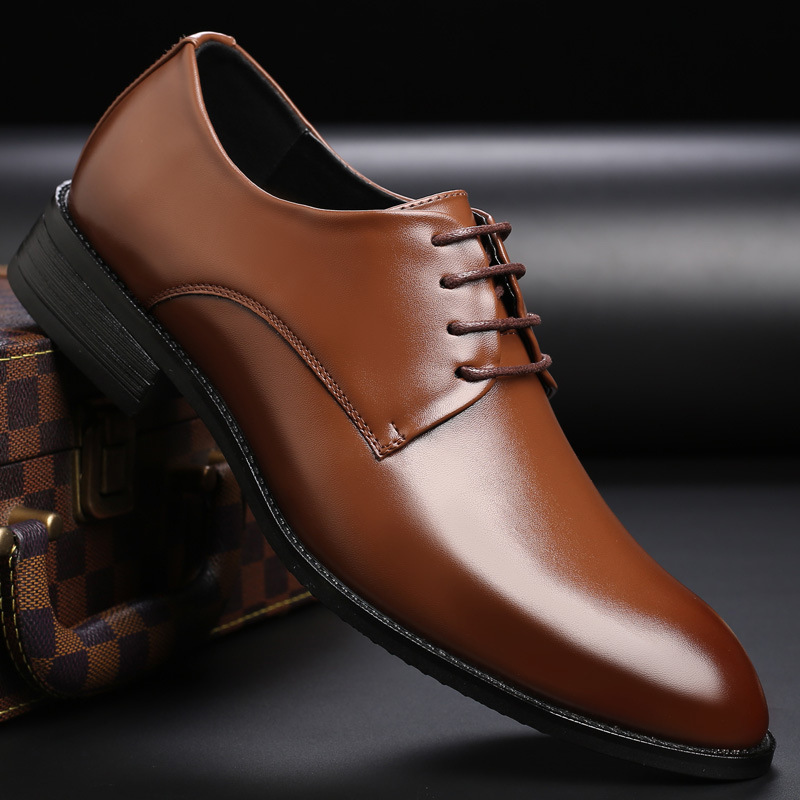 Men's Breathable Large Size Leather Shoes, Formal Business Shoes, Casual Lace-Up Wedding Shoes, Extra Large Size Men's Shoes, Extra Fat and Widened Shoes