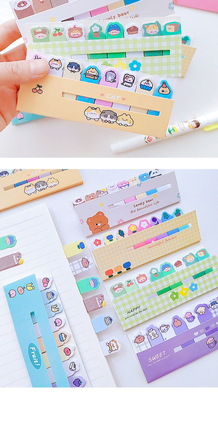 Paper Material Cartoon Pattern Cute Style Stationery Cute Regimented Rows Notes Sticky Notes Left Note Sticker Stick Label Learning Classification Notes