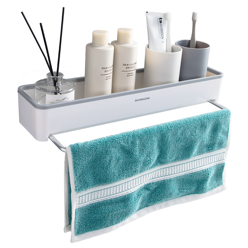 Estante de almacenamiento para baño, toallero de plástico montado en la pared sin perforaciones, estante de almacenamiento para encimera de baño y cocina