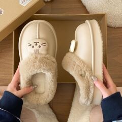 EVA冬季居家保暖外穿加绒棉拖鞋女新款轻便舒适室内宿舍平底棉鞋