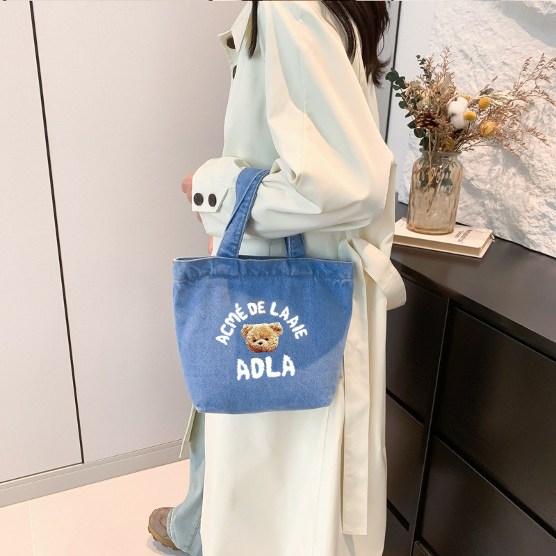 Bolsos vaqueros de lavado de dibujos animados japoneses de gran capacidad estudiantes bolsos de cubo de agua portátiles lindos loncheras