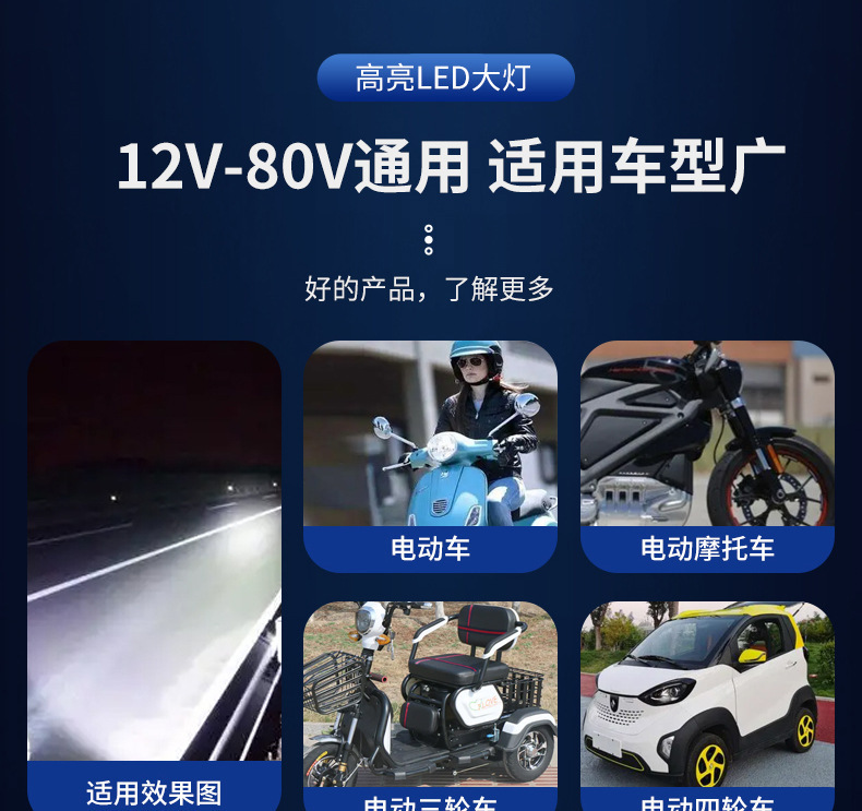 Modified External Electric Motorcycle Lights, Ultra-Bright 12V-60V Three-Wheel Electric Vehicle High-Intensity Led Headlights, Powerful Spotlights