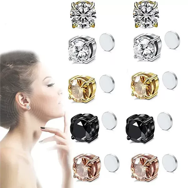Amazon's Same Style Non-Pierced Magnet Ear Clip Magnetic Earrings Imitation Zircon Fake Earrings Unisex Fashion Earrings