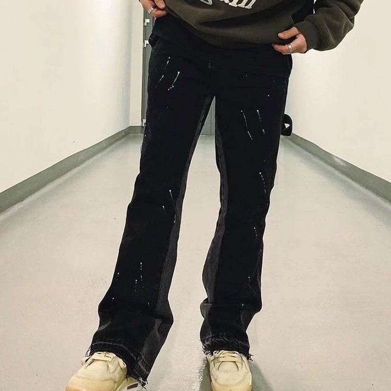 Galería de moda americana dept agujeros de tinta pantalones vaqueros vibe viento hombre rectos sueltos pantalones altos