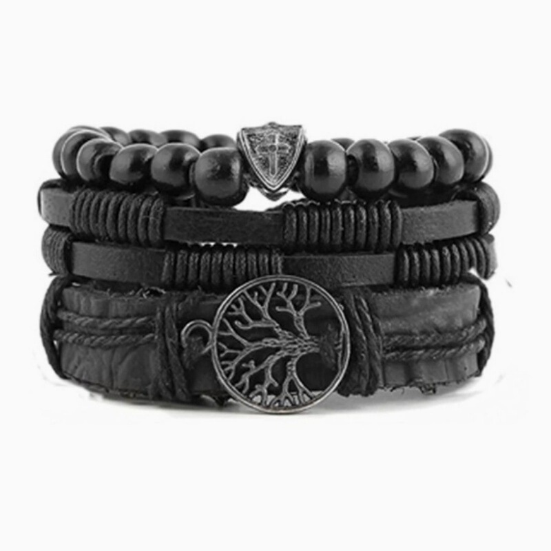 European and American Retro Braided Leather Rope Bracelet Men's Life Tree Multi-Layer Set Fashionable Men's Hand Jewelry Cross-Border Best-Selling Model European and American Retro Braided Leather Rope Bracelet Men's Life Tree Multi-Layer Set Fashionable Men's Hand Jewelry Cross-Border Best-Selling Model