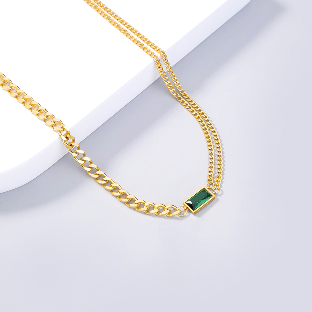 Fashion Retro Personality Short Emerald Zircon Stitching Stainless Steel Necklace display picture 3