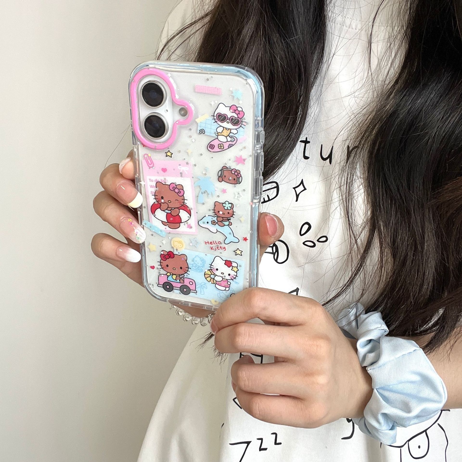 Dibujos animados coreanos piel negra KT gato para Apple 16ProMax funda para teléfono móvil 15Pro cadena 14/13 nicho 15PM