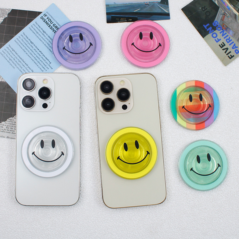 Smiley magnetic transparent airbag bracket telescopic folding mobile phone bracket suitable for iPhone15 Apple 14pro