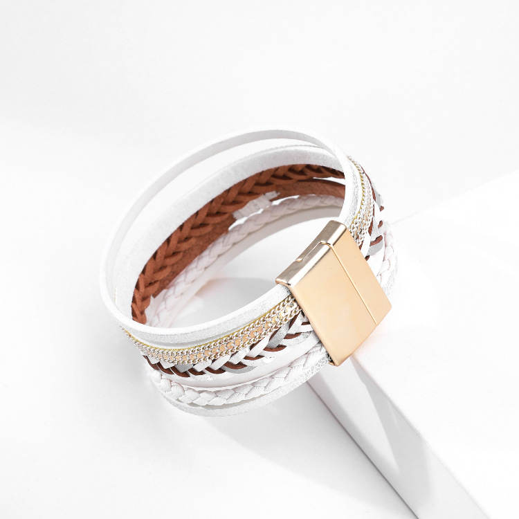 Bohemian Multi-layer Leather Braided Diamond Bracelet display picture 11