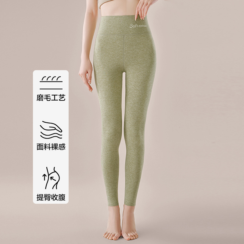 Pantalones térmicos de terciopelo alemán de cintura alta, leggings interiores elásticos para mujer, 2024 invierno, nuevos pantalones largos cepillados de doble cara y calientes image 4