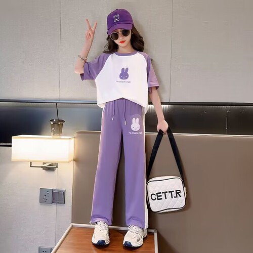 Girls sports suit summer new style 12 style medium-sized children 13-year-old girl fashion color matching casual short-sleeved summer dress