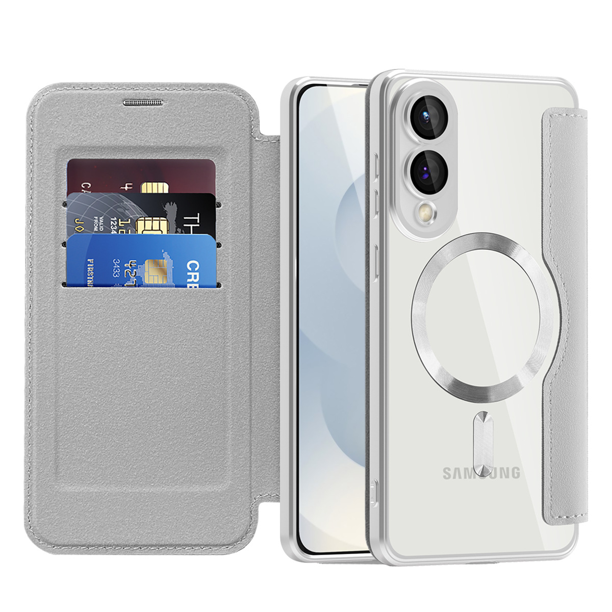 Adecuado para Samsung S25Edge Golden Shield Magnetic Business Cube Funda de cuero S24FE Tarjeta de enchufe Película de lente Flip Funda para teléfono a prueba de caídas