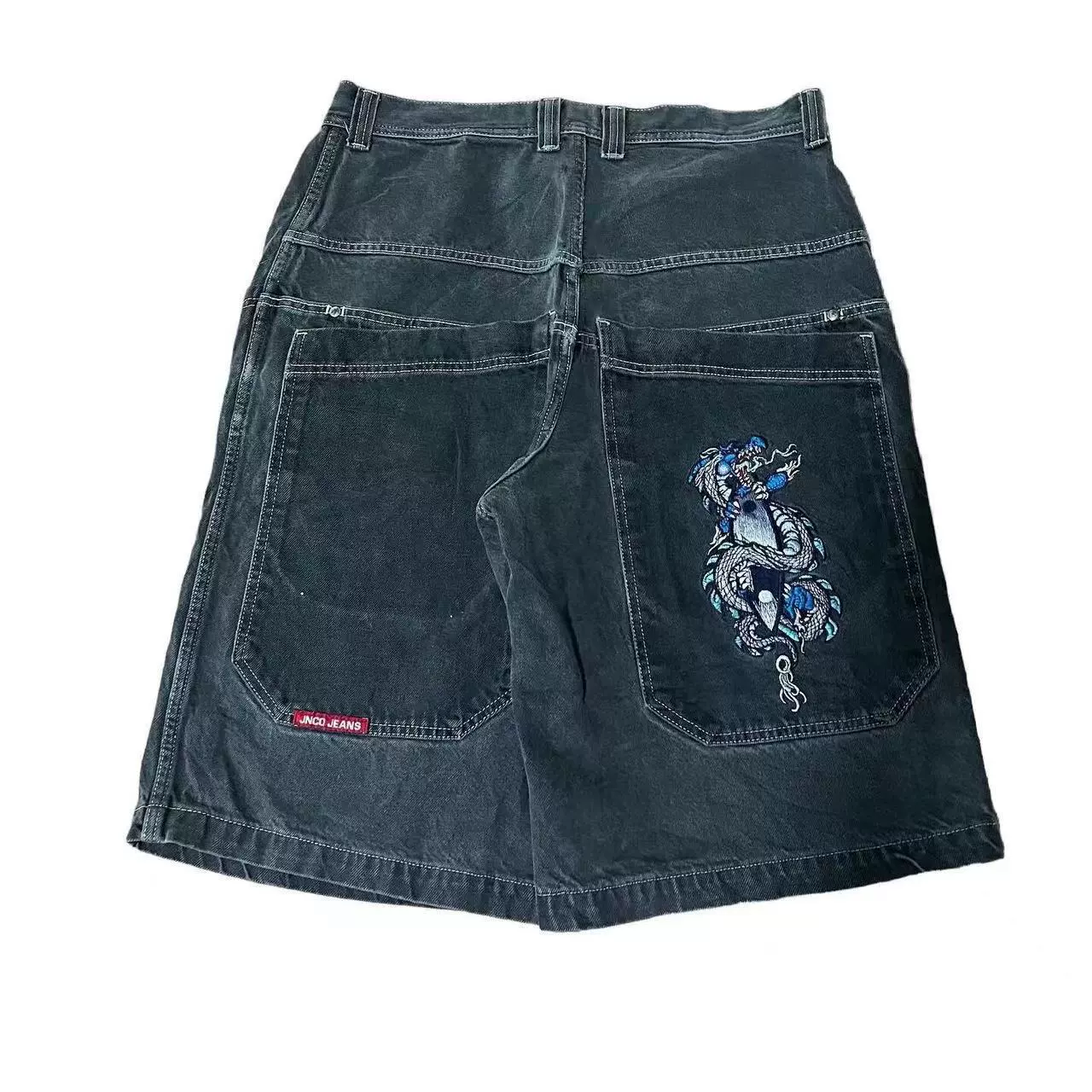 Джинсовые шорты ретро, loose fit, стирка черный/синий, разные размеры (2–XXL)