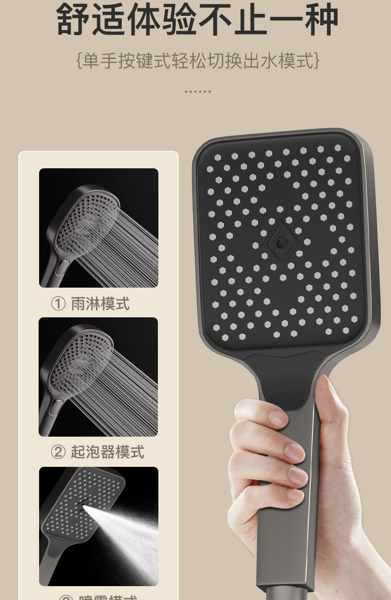 Gun gray digital display hot and cold shower head set, water-plated household brass shower head, bathroom rain booster shower head undefined