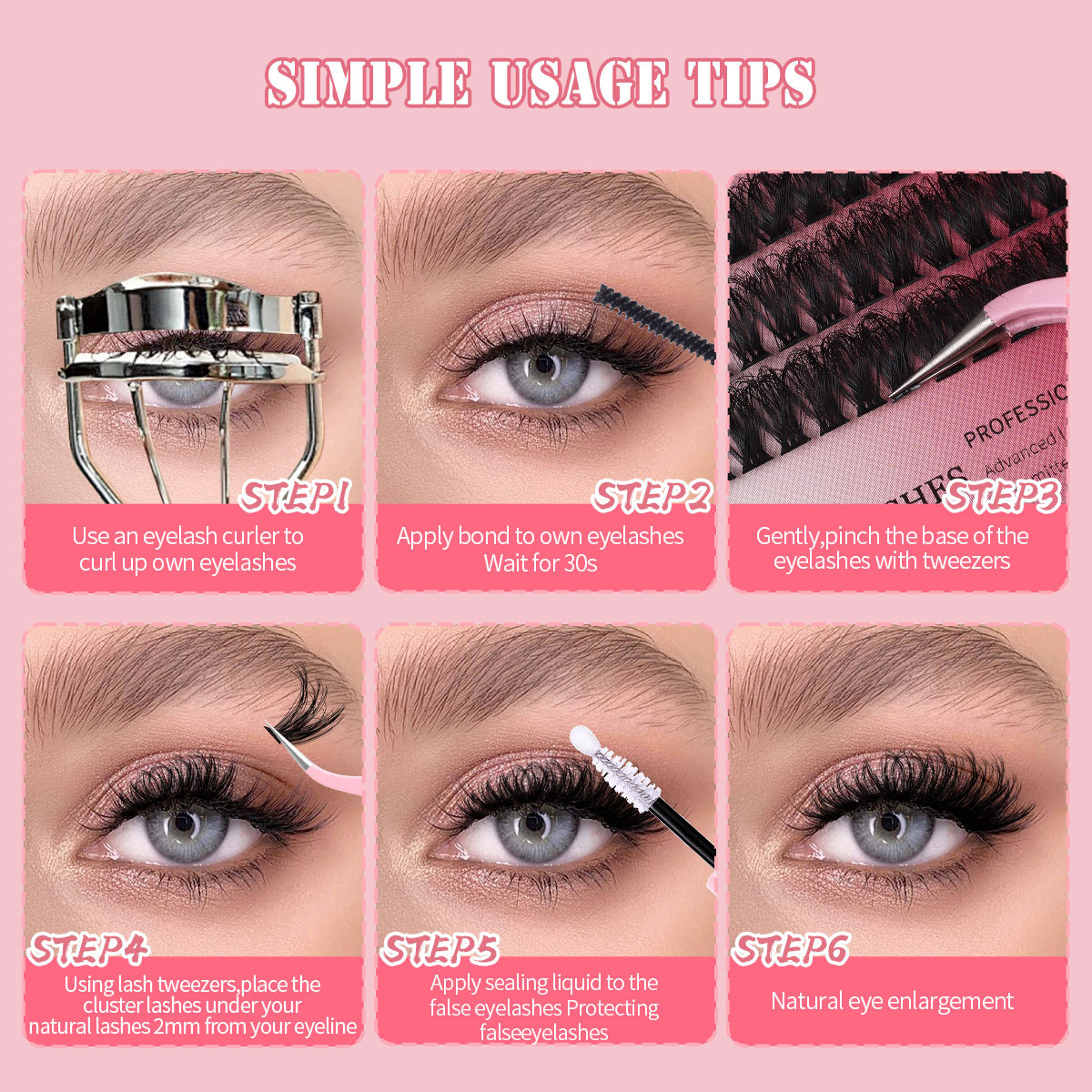 Grænseoverskridende nyt 60D100D tykt enkelt klynge falske øjenvipper sæt 10 16mm krøllede gør-det-selv segmenterede øjenvipper_voghion.com