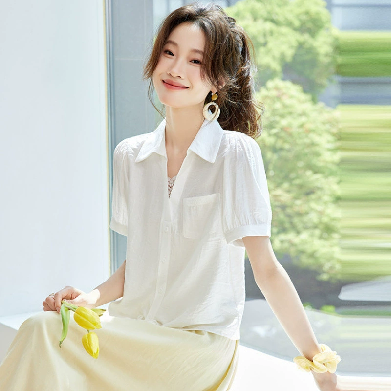 Женская модная свободная рубашка с короткими рукавами, летняя рубашка, тонкий топ, новый стиль 2025 года
