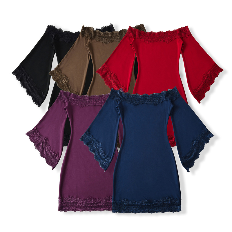 Light and Mature Style, Feminine and Sexy Lace One-Shoulder Dress, High-Elastic Slimming Look Slimming Look Bell-Sleeved Hip-Hugging Skirt