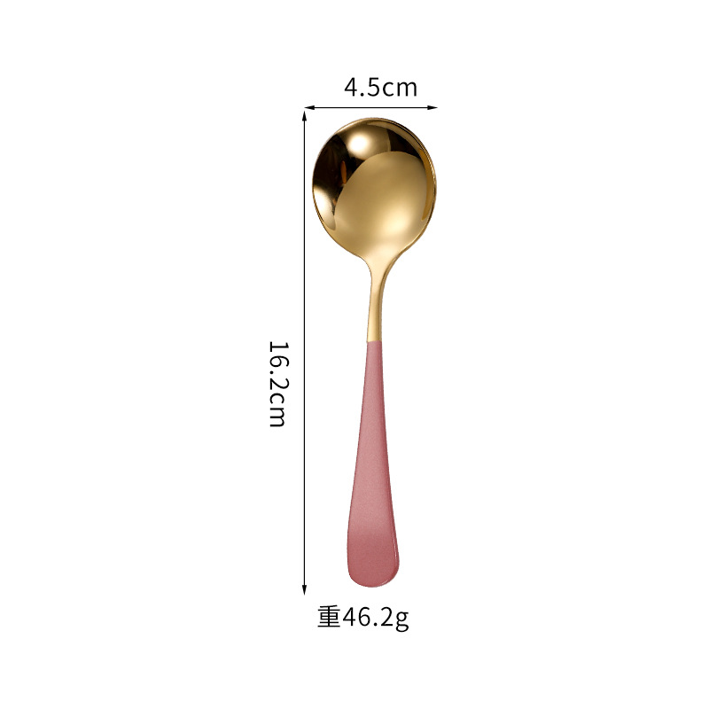 304 de acero inoxidable red cuchara roja ins cuchara de cabeza redonda engrosada hogar coreano cuchara redonda cuchara de arroz cuchara de postre