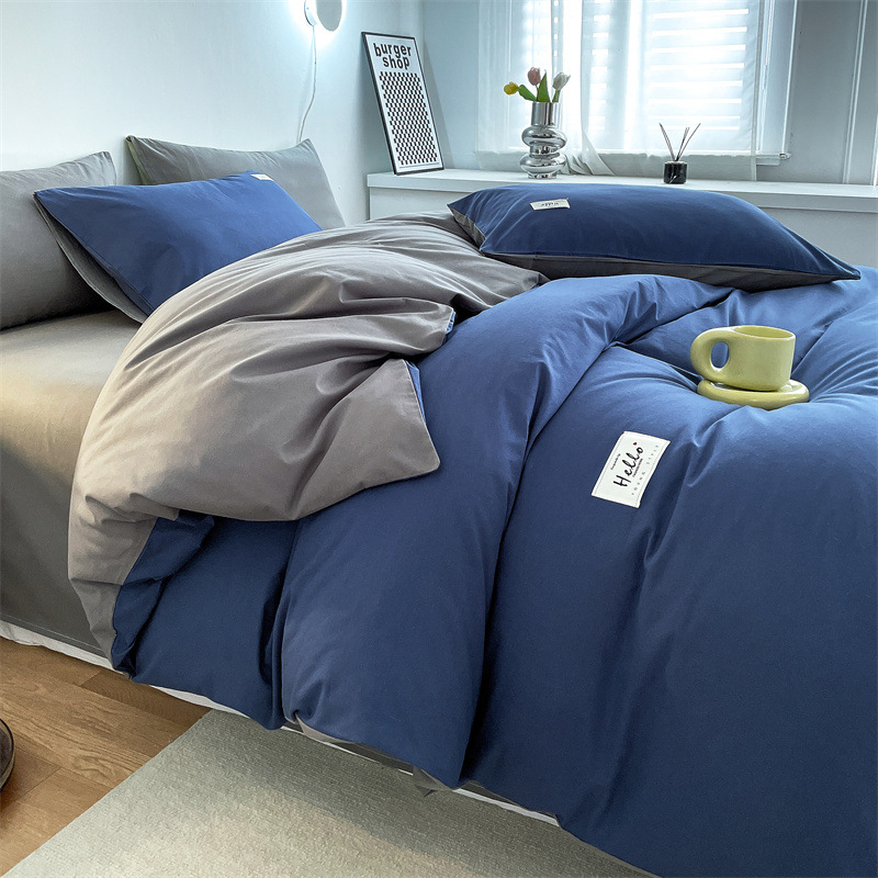Estilo simple algodón lavado de algodón traje de cuatro piezas 100 algodón individual funda de edredón otoño e invierno dormitorio de estudiantes ropa de cama