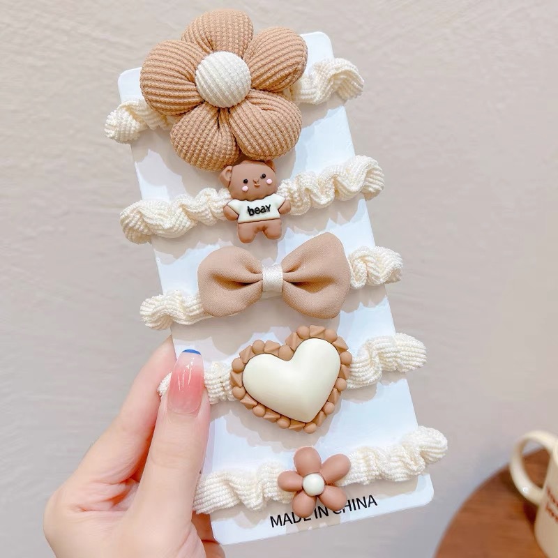 Otoño y invierno leche de café flor cabello anillo de cabello chica lindo tocado de cabello de niños cabello de alta elasticidad elástico cabello