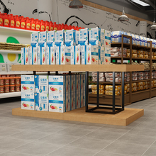 超市货架牛奶堆头展示架奶堆饮料促销台陈列架钢木货架置物架地堆