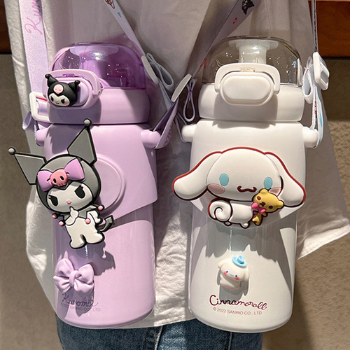 Sanrio Cute and Super Cute Straw Thermos Cup for Girls, High-Looking Internet Celebrity Jade Gui Dog Direct Drinking Cup, Crossbody Portable