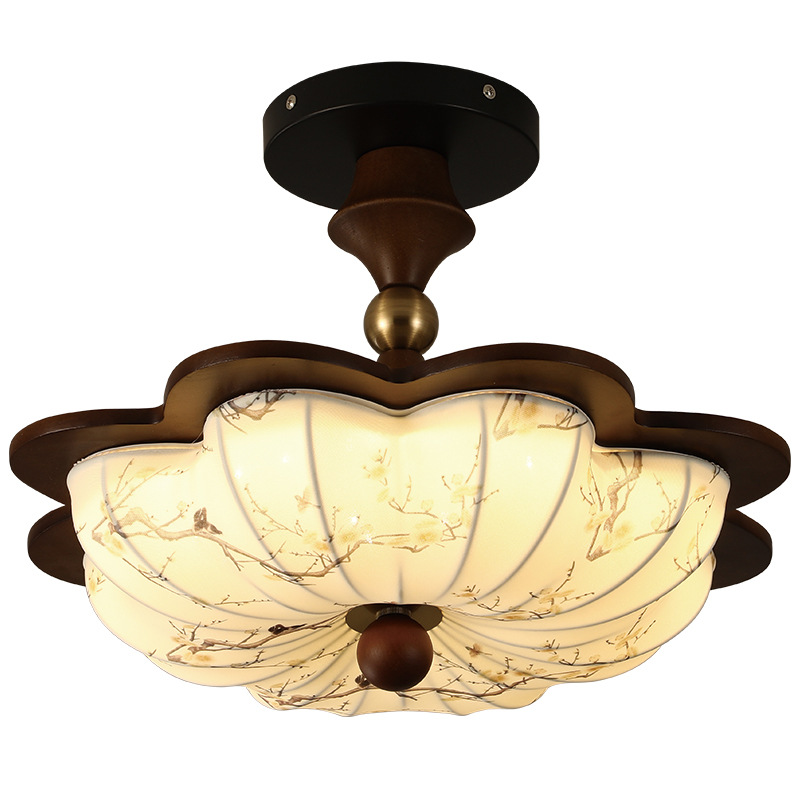 Luz de techo de dormitorio de estilo medieval estética de la canción, luz de dormitorio principal de estudio, luz de techo de madera sólida retro americana L002