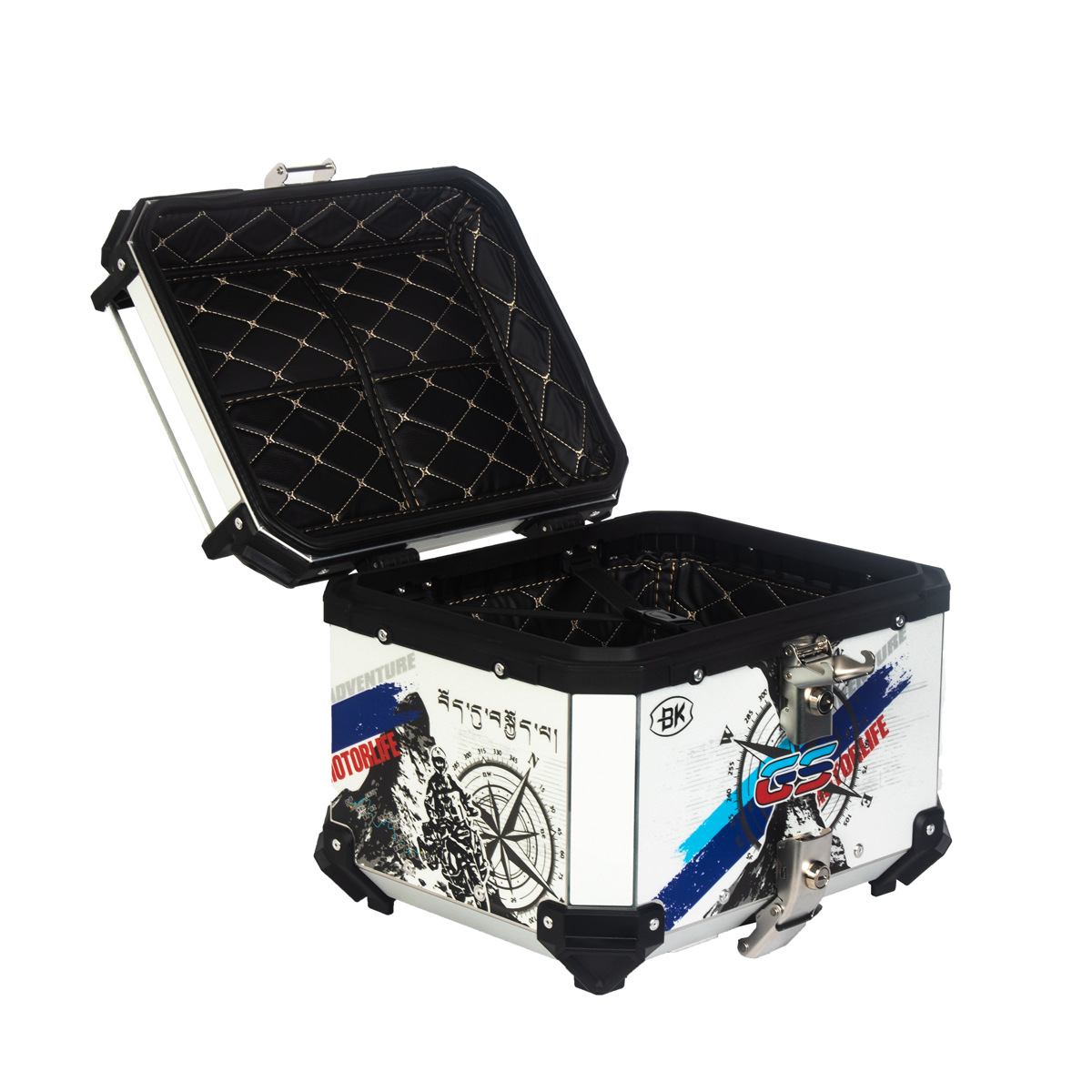 Caja de cola de motocicleta personalizada 36L45L55L65LBK etiqueta de brújula caja de cola de liberación rápida caja de almacenamiento de aleación de aluminio