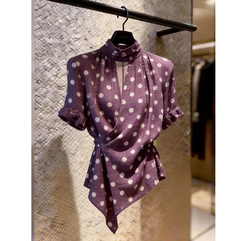 Light Mature Style Purple Polka Dot Top for Women, Slimming and Elegant Commuter Style Shirt, Super Stylish and Fashionable, New Model for 2026 Light Mature Style Purple Polka Dot Top for Women, Slimming and Elegant Commuter Style Shirt, Super Stylish and Fashionable, New Model for 2026