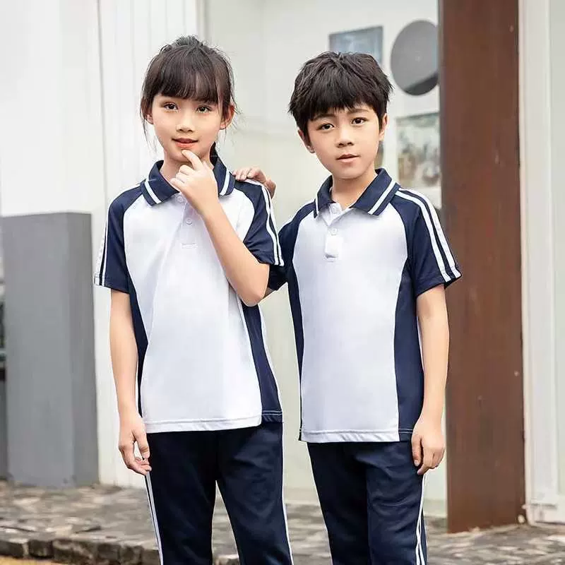 Школьная форма для учащихся начальной и средней школы костюм осенний колледж Стиль Синий и белый спортивный короткий рукав юбка Младший и старший класс средней школы одежда брюки костюм из трех частей