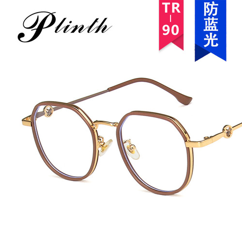  new TR90 anti-blue light glasses frame, retro flat mirrors for women, fashionable without makeup, slimming, can be equipped with myopia glasses