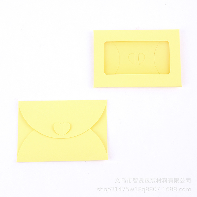 亚马逊复古牛皮纸开窗贴窗PET爱心扣彩色信封会员卡创意小信封|undefined
