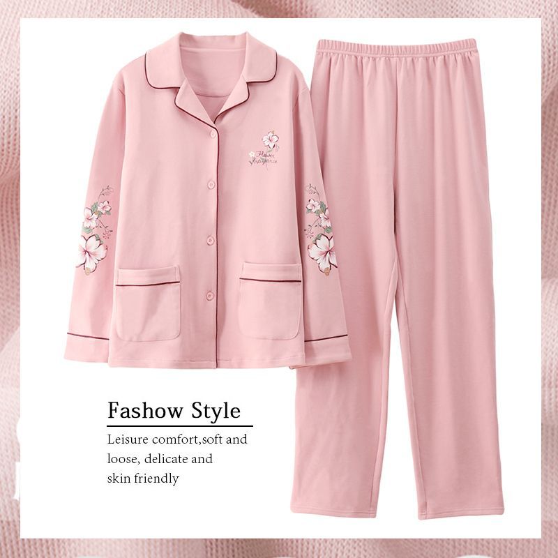 Pijamas de mujer primavera y otoño 100% algodón de manga larga delgada madre de mediana edad y ropa para el hogar de algodón de mediana edad y edad avanzada