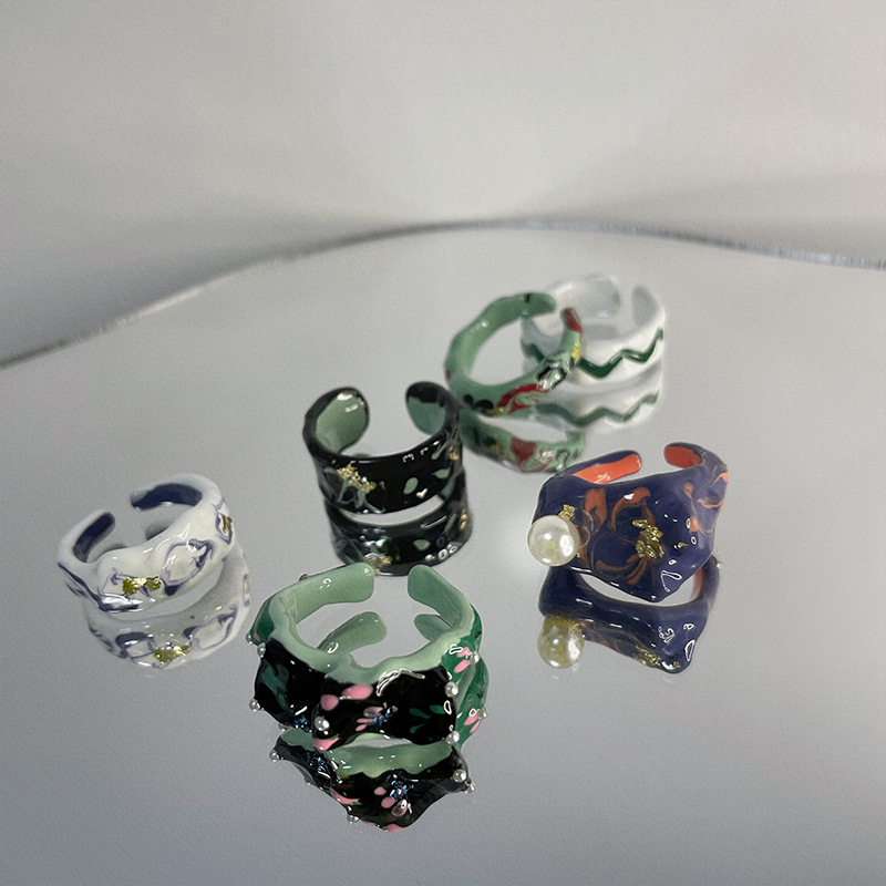 Fashion Color Block Silver Plated Irregular Enamel Womenu0027S Rings