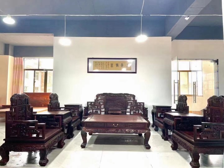 老挝红酸枝巴里黄檀客厅精雕山水沙发宝座仿古典新中式红木家具