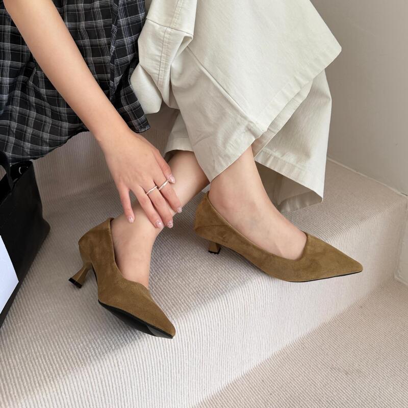 Pointed-Toe Suede Stiletto High Heels for Women, 2026 Spring New Style, Simple and Versatile Shallow-Mouthed Professional Commuter Shoes