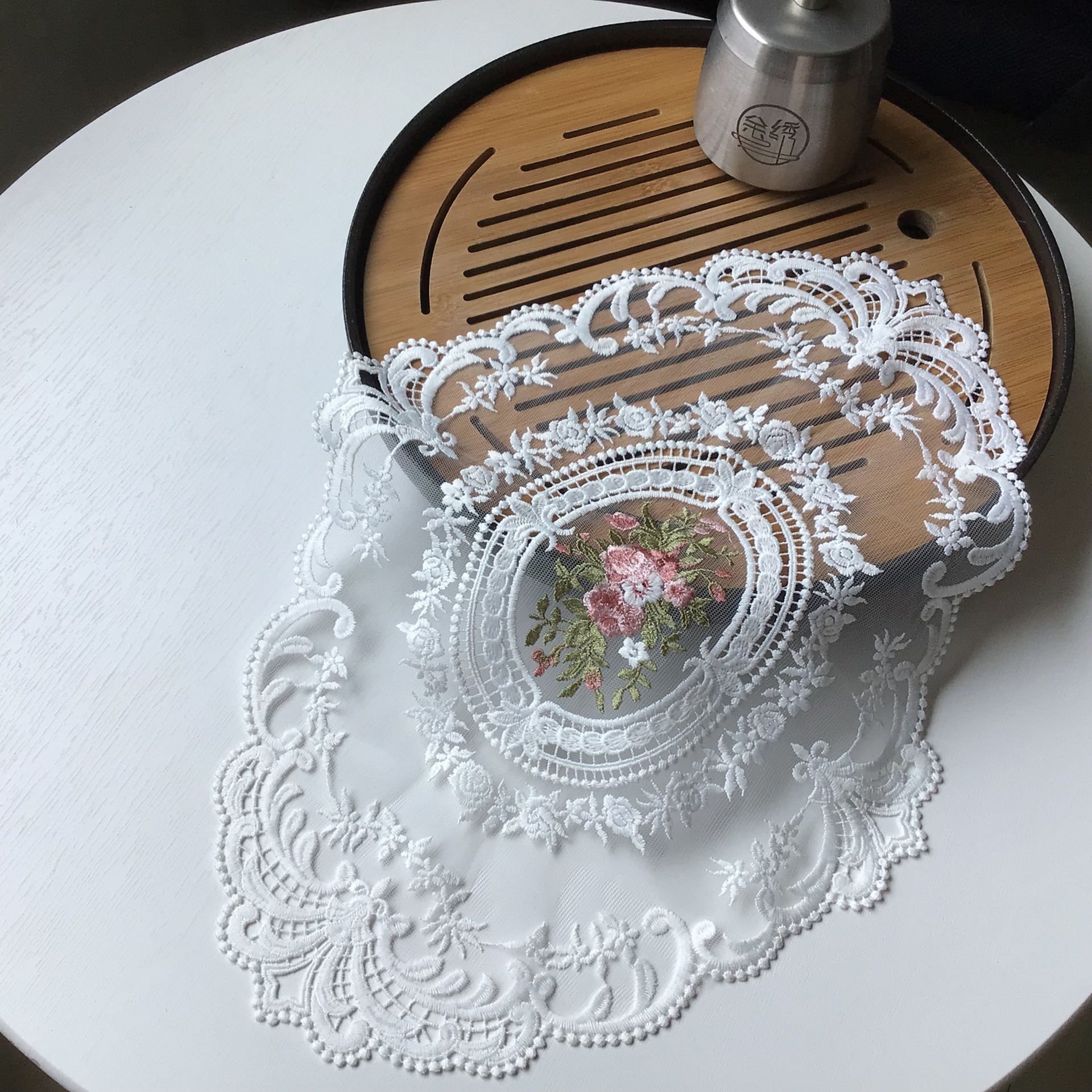 Encaje mantel posavasos estilo europeo Vintage bordado encaje cubierta a prueba de polvo toalla mesa de café estera accesorios de tiro mantel decorativo bandera