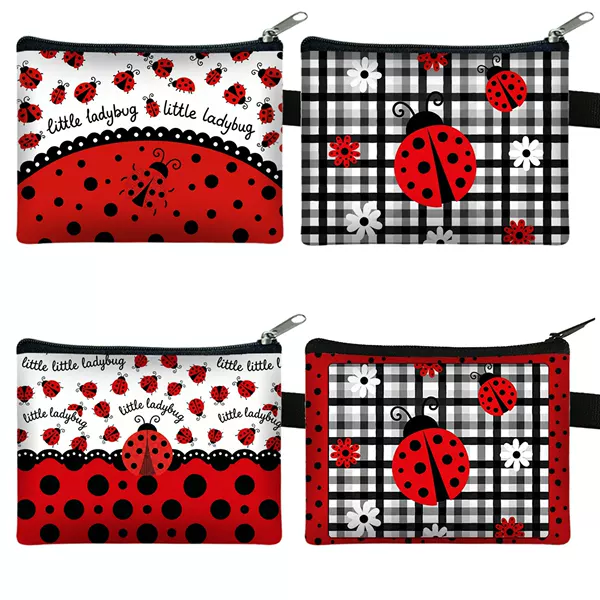 Cross-Border New Cute Little Ladybug Children's Small Coin Purse Polyester Card Holder Simple and Fashionable Coin Zipper Storage Bag