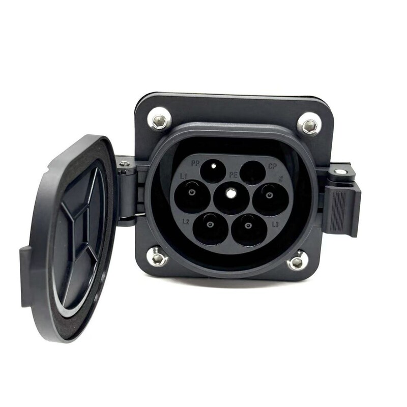 Type2 European standard vehicle socket male connector 32A three-phase gun socket T2 base square 22KW test charging pile