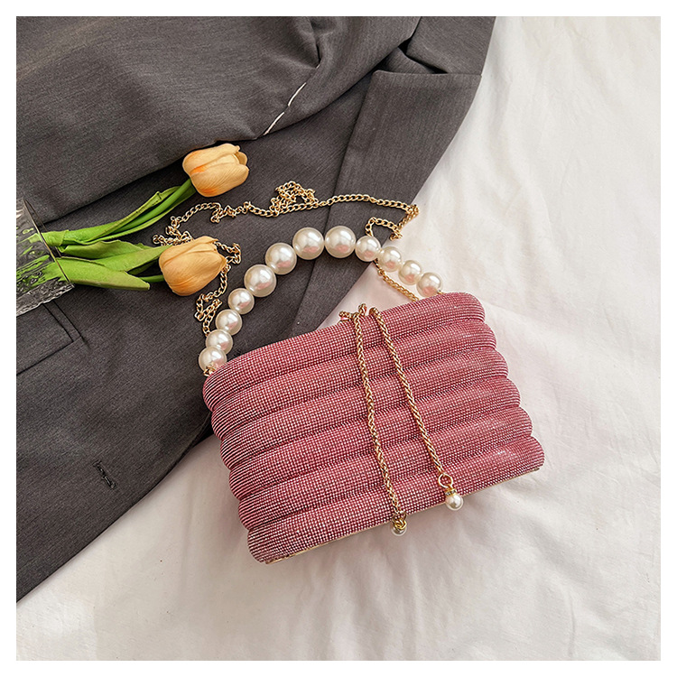 Bolso de lujo con cadena de diamantes y ondas, diseño francés, con diseño de cubo estúpido, brillante, con perlas de hadas y agua_voghion.com