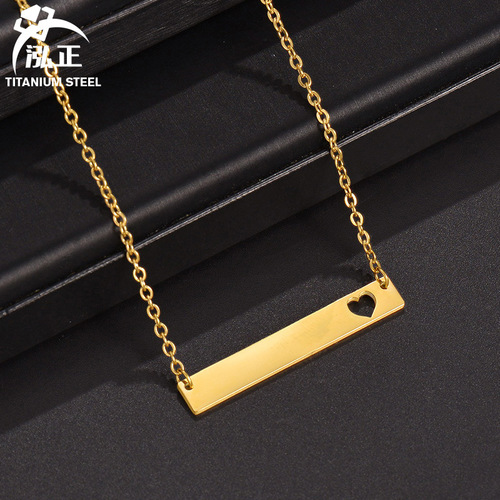 Amazon Hot Selling Simple Stainless Steel Long Hollow Love Necklace DIY Laser Engraving Personalized Clavicle Chain for Women