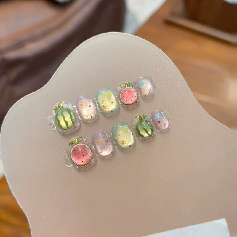【This Watermelon Is Sweet】Purely Handmade Watermelon Nail Art Short Sweet Fake Nail Stickers That Make Your Skin Look White and Cute 【This Watermelon Is Sweet】Purely Handmade Watermelon Nail Art Short Sweet Fake Nail Stickers That Make Your Skin Look White and Cute