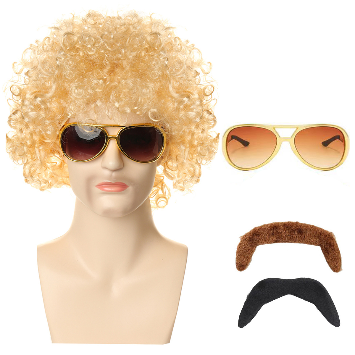 연한 금발의 팬머리 + 엘비스 안경 투톤 수염