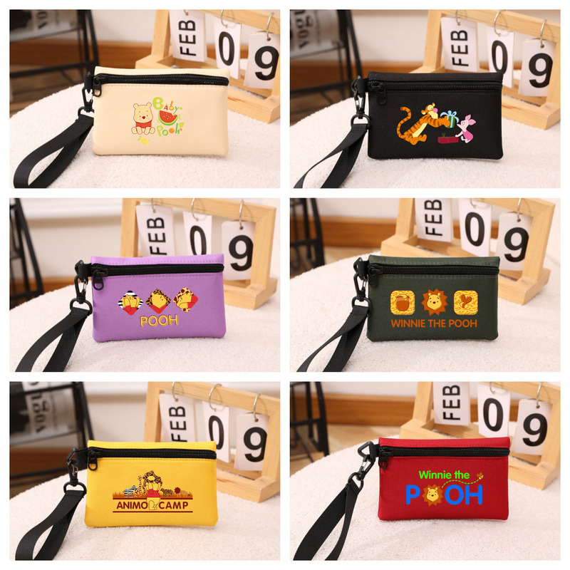 Cartoon Winnie the Pooh Coin Purse Fabric Wrist Storage Bag Key Pouch Coin Purse Card Holder Storage Bag