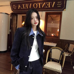 大码胖mm韩系假两件拼接翻领小香风外套女秋季宽松休闲夹克上衣潮