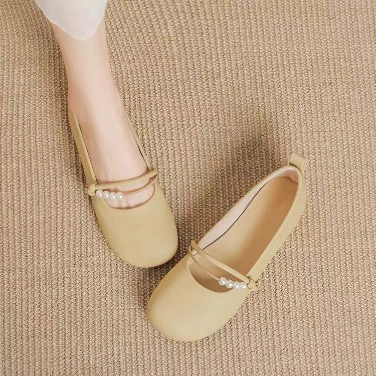 Round Toe French Pearl Mary Jane For Women Sole Little Style 2025 New Evening Gentle Soft Leather Shallow Mouth_vogvips.com